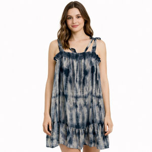 SAINTS & HEARTS Boutique Navy Grey TIE DYE Mood Mini CONVERTIBLE Dress WOMENS L